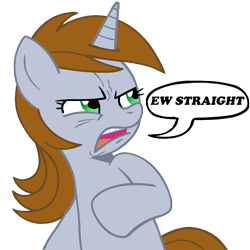 Size: 945x945 | Tagged: safe, derpibooru import, oc, oc only, oc:littlepip, pony, unicorn, fallout equestria, comic, crossover, ew gay, fallout, female, heterophobia, hooves, horn, kkat-approved, mare, open mouth, role reversal, simple background, solo, straight, teeth, transparent background