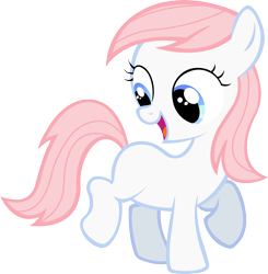 Size: 3789x3874 | Tagged: safe, artist:leapingriver, nurse redheart, earth pony, pony, blank flank, cute, female, filly, filly nurse redheart, heartabetes, high res, looking back, open mouth, raised hoof, raised leg, simple background, smiling, solo, transparent background, vector, younger