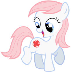 Size: 3842x3905 | Tagged: safe, artist:leapingriver, nurse redheart, earth pony, pony, cute, cutie mark, female, filly, filly nurse redheart, foal, heartabetes, high res, looking back, open mouth, raised hoof, raised leg, simple background, solo, transparent background, vector, younger