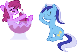 Size: 7000x4713 | Tagged: safe, artist:ambassad0r, berry punch, berryshine, minuette, absurd resolution, berrygate, drunk, female, lesbian, shipping, simple background, transparent background, vector