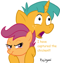 Size: 911x967 | Tagged: safe, artist:kyojiogami, derpibooru import, scootaloo, snails, implied scootabuse, scootachicken