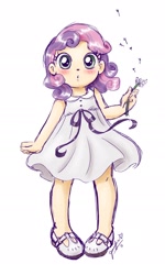 Size: 1336x2228 | Tagged: safe, artist:chibi-jen-hen, sweetie belle, blushing, clothes, cute, diasweetes, dress, flower, humanized, mary janes