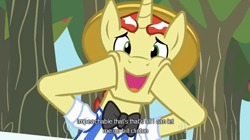 Size: 638x358 | Tagged: safe, derpibooru import, screencap, flim, the super speedy cider squeezy 6000, bill clinton, faic, youtube caption