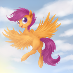 Size: 900x900 | Tagged: safe, artist:mn27, derpibooru import, scootaloo, pegasus, pony, flying, older, open mouth, solo