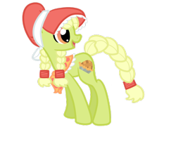 Size: 600x500 | Tagged: safe, artist:otterlore, derpibooru import, granny smith, bonnet, braid, braided tail, simple background, solo, transparent background, young granny smith, younger