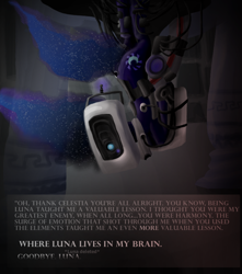 Size: 744x842 | Tagged: safe, artist:abductionfromabove, derpibooru import, nightmare moon, crossover, glados, portal (valve), portal 2, text