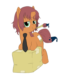 Size: 504x615 | Tagged: safe, artist:vcr, derpibooru import, broken horn, katawa shoujo, necktie, paintbrush, ponified, rin tezuka