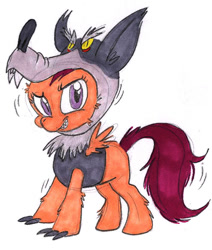 Size: 711x838 | Tagged: safe, artist:romaniz, scootaloo, hengstwolf, werewolf, clothes, traditional art, wolf costume