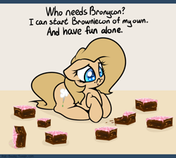 Size: 1280x1150 | Tagged: safe, artist:slavedemorto, oc, oc only, oc:backy, :c, bronycon, brownies, comfort eating, floppy ears, frown, lonely, messy eating, prone, sad, solo, tumblr, woobie