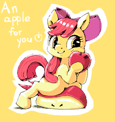 Size: 455x484 | Tagged: safe, artist:usappy-barkhaward, derpibooru import, apple bloom, earth pony, pony, apple, female, solo