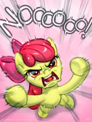 Size: 750x1000 | Tagged: safe, artist:kp-shadowsquirrel, derpibooru import, apple bloom, earth pony, pony, big no, bipedal, female, filly, no, scrunchy face, solo