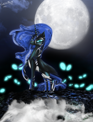 Size: 2096x2742 | Tagged: safe, artist:giuliabeck, nightmare moon, alicorn, pony, black coat, female, high res, horn, mare, solo, wings