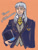 Size: 600x799 | Tagged: safe, artist:beh-bear, derpibooru import, caesar, human, beard, blazer, clothes, coat, cravat, facial hair, hat, humanized, long hair, male, man, monocle, monocle and top hat, orange background, simple background, top hat, waistcoat