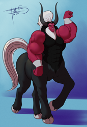 Size: 582x850 | Tagged: safe, artist:freckles, lord tirek, bara, flexing, muscles, solo