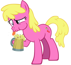 Size: 3800x3500 | Tagged: safe, artist:ohitison, derpibooru import, cherry berry, the super speedy cider squeezy 6000, cider, high res, mug, simple background, solo, tongue out, transparent background, vector