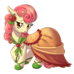 Size: 600x600 | Tagged: safe, artist:shinepawpony, apple bumpkin, apple family member, clothes, dress, gala dress