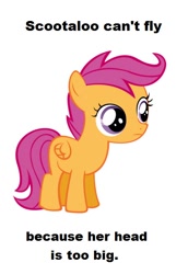 Size: 522x760 | Tagged: safe, derpibooru import, scootaloo, headcanon, scootaloo can't fly, text