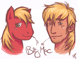 Size: 700x525 | Tagged: safe, artist:taiki-chan, big macintosh, earth pony, pony, humanized, male, orange mane, red coat, stallion