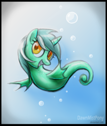 Size: 1523x1800 | Tagged: safe, artist:dawnmistpony, derpibooru import, lyra heartstrings, sea pony, seapony lyra, smiling, solo, species swap, underwater