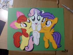 Size: 4000x3000 | Tagged: safe, artist:jackofmosttrades, apple bloom, scootaloo, sweetie belle, absurd resolution, cutie mark crusaders, paper, photo, traditional art