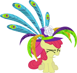 Size: 6000x5662 | Tagged: safe, artist:lightningtumble, derpibooru import, apple bloom, earth pony, pony, the cutie pox, absurd resolution, eyes closed, feathered hat, female, filly, foal, hat, peacock feathers, simple background, solo, transparent background, vector