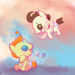 Size: 750x750 | Tagged: safe, artist:mazzlebee, derpibooru import, pound cake, pumpkin cake, pegasus, pony, unicorn, brother and sister, cake twins, colt, diaper, female, filly, male, siblings, twins