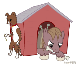 Size: 1000x836 | Tagged: safe, artist:hoppip, big macintosh, winona, earth pony, pony, big macindog, bipedal, body swap, bone, male, mindswap, role reversal, stallion