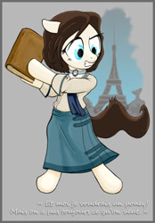 Size: 592x850 | Tagged: safe, artist:fidzfox, pony, bioshock, bioshock infinite, bipedal, book, eiffel tower, elizabeth, french, ponified, solo, translated in the comments