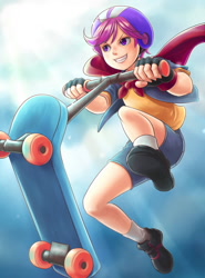 Size: 850x1150 | Tagged: safe, artist:ninjaham, scootaloo, human, clothes, helmet, humanized, scooter, shorts, solo