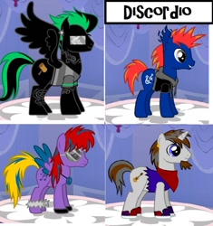 Size: 676x720 | Tagged: safe, oc, oc only, earth pony, pegasus, pony, unicorn, pony creator, band, bandana, clothes, earring, facial hair, female, glasses, goatee, groovy, hoodie, male, mare, musician, necklace, peace symbol, piercing, shoes, stallion, sunglasses