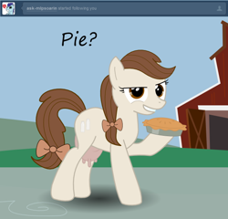 Size: 600x576 | Tagged: safe, artist:scribblez, soarin', oc, oc:creamy white, cow, cow pony, bow, creamy and friends, pie, tumblr, udder