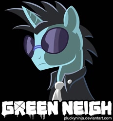 Size: 640x690 | Tagged: safe, artist:pluckyninja, neon lights, rising star, pony, unicorn, green day, male, parody, solo, stallion