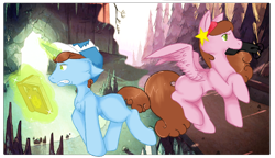 Size: 902x520 | Tagged: artist needed, safe, pegasus, pony, unicorn, dipper pines, gravity falls, mabel pines, ponified