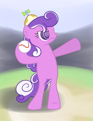 Size: 721x944 | Tagged: safe, artist:hip-indeed, screwball, earth pony, pony, baseball, female, mare, purple coat, shotput, two toned mane