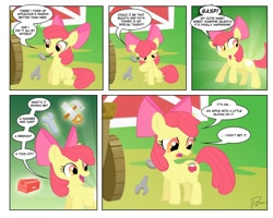 Size: 1350x1080 | Tagged: safe, artist:didj, derpibooru import, apple bloom, alternate cutie mark, comic, cutie mark, cutiespark, solo