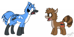 Size: 1000x500 | Tagged: safe, artist:calicopikachu, derpibooru import, mordecai, mordecai and rigby, ponified, regular show, rigby