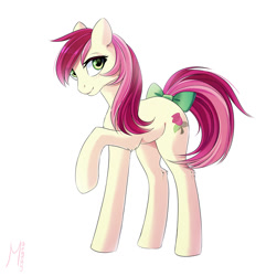Size: 1349x1400 | Tagged: safe, artist:margony, roseluck, earth pony, pony, bow, female, mare, solo, two toned mane, white coat