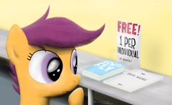 Size: 3000x1836 | Tagged: safe, artist:jarwall, scootaloo, book, dilemma, solo