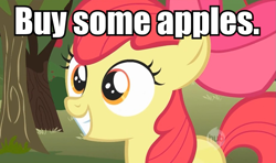 Size: 917x542 | Tagged: safe, derpibooru import, screencap, apple bloom, friendship is witchcraft, buy some apples, image macro