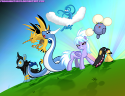 Size: 900x696 | Tagged: safe, artist:primogenitor34, derpibooru import, cloudchaser, altaria, crossover, dragonair, jumpluff, luxio, mawile, pokémon, zapdos