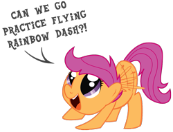 Size: 971x744 | Tagged: safe, artist:balderdashington, scootaloo, pegasus, female, filly, flying lesson, orange coat, purple mane, solo