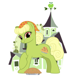 Size: 1053x1191 | Tagged: safe, artist:immortaltanuki, granny smith, earth pony, pony, apple, apple pie, food, pie, solo, sweet apple acres, young granny smith