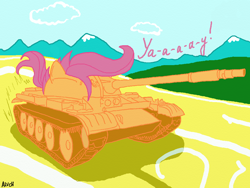 Size: 1024x768 | Tagged: safe, artist:alvchfokarev, scootaloo, pegasus, pony, female, pony tank, solo, tank (vehicle)