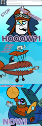 Size: 584x1755 | Tagged: safe, photo finish, prince blueblood, ask blueblood, chubbie, dastardly and muttley in their flying machines, derp, dick dastardly, hanna barbera, parody, tumblr