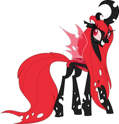 Size: 3000x3125 | Tagged: safe, artist:xebck, oc, oc only, oc:harlequin, changeling, changeling queen, changeling oc, changeling queen oc, female, red changeling, simple background, solo, transparent background, vector