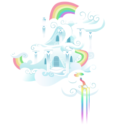 Size: 3845x4100 | Tagged: safe, artist:sierraex, derpibooru import, background, building, cloud, cloud house, house, no pony, rainbow, rainbow dash's house, rainbow waterfall, simple background, transparent background, vector