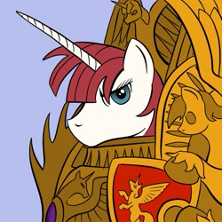 Size: 659x659 | Tagged: safe, artist:darkhestur, derpibooru import, oc, oc only, oc:fausticorn, alicorn, pony, armor, god empress of ponykind, god-emperor of mankind, lauren faust, power armor, powered exoskeleton, terminator armor, warhammer (game), warhammer 40k