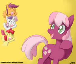 Size: 866x726 | Tagged: safe, artist:crabmeatstick, apple bloom, cheerilee, scootaloo, sweetie belle, blazblue