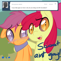 Size: 500x500 | Tagged: safe, artist:florecentmoo, apple bloom, scootaloo, lesboloo, racist apple bloom, tumblr