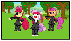 Size: 789x457 | Tagged: safe, artist:syggie, derpibooru import, apple bloom, scootaloo, sweetie belle, ouendan, parody